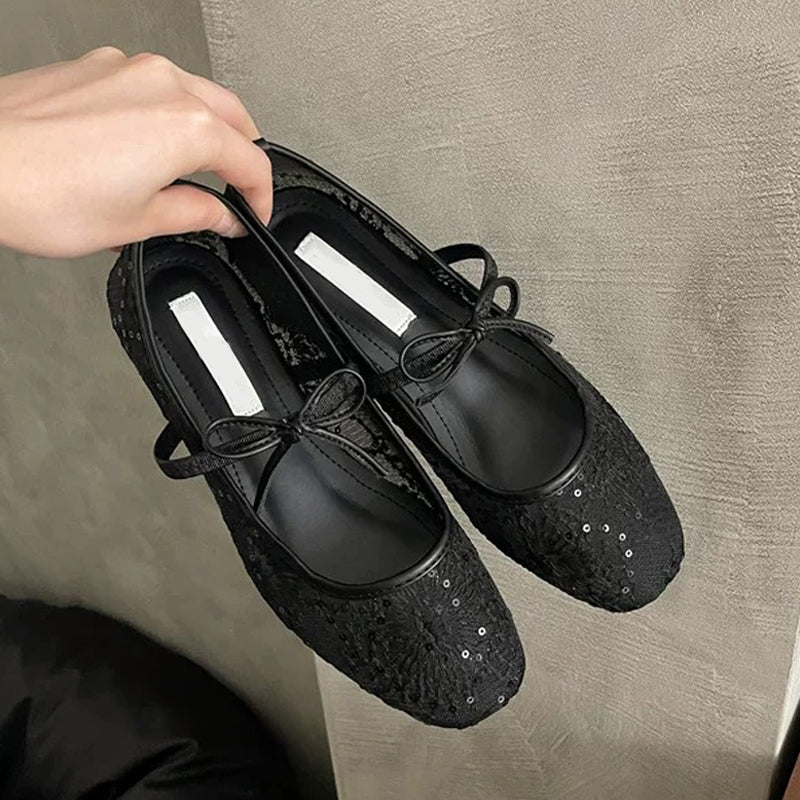 Elegante Ballerinas aus Mesh mit Schleife