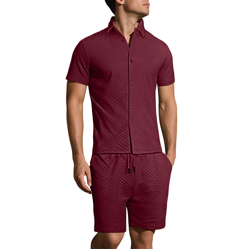 2-teiliges Set aus Jacquard-Hemd mit kurzen Ärmeln und Shorts für Herren