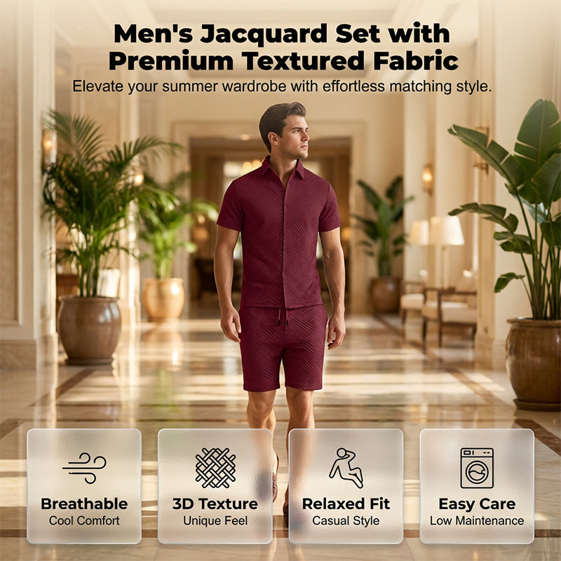 2-teiliges Set aus Jacquard-Hemd mit kurzen Ärmeln und Shorts für Herren