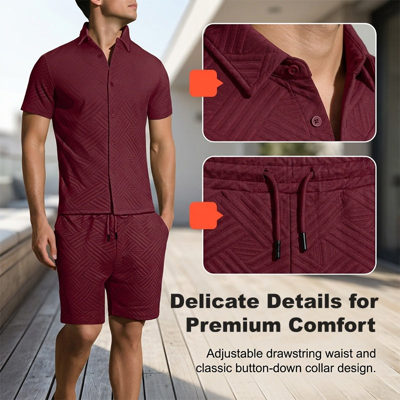 2-teiliges Set aus Jacquard-Hemd mit kurzen Ärmeln und Shorts für Herren