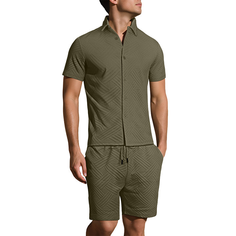 2-teiliges Set aus Jacquard-Hemd mit kurzen Ärmeln und Shorts für Herren