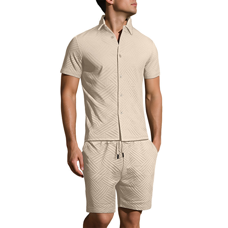 2-teiliges Set aus Jacquard-Hemd mit kurzen Ärmeln und Shorts für Herren