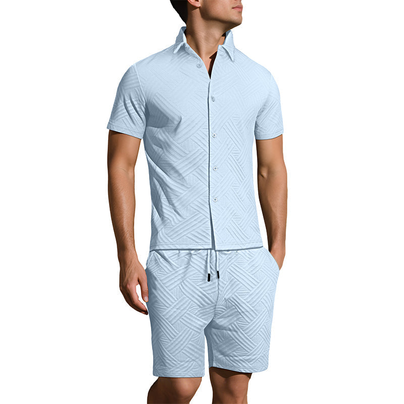 2-teiliges Set aus Jacquard-Hemd mit kurzen Ärmeln und Shorts für Herren