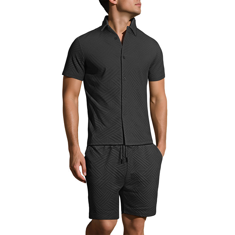 2-teiliges Set aus Jacquard-Hemd mit kurzen Ärmeln und Shorts für Herren