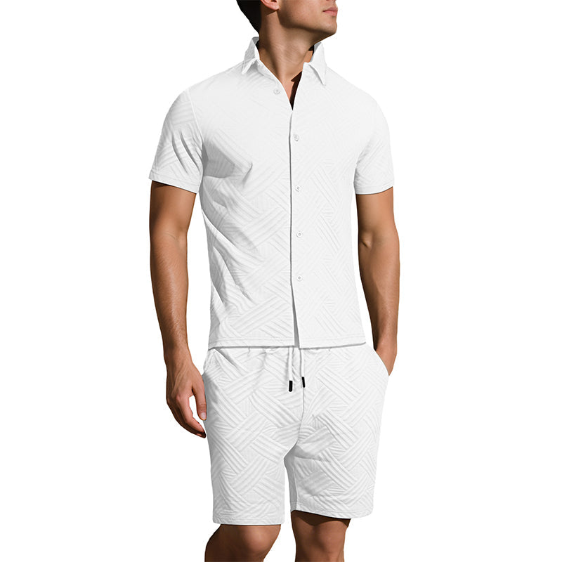 2-teiliges Set aus Jacquard-Hemd mit kurzen Ärmeln und Shorts für Herren