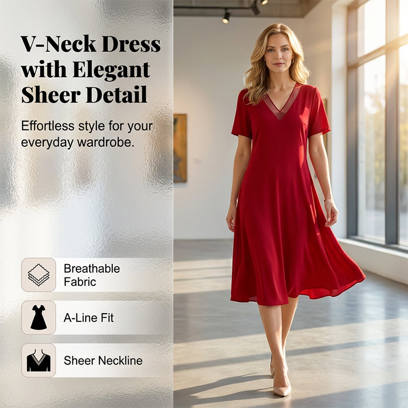 Elegantes Damen V-Ausschnitt Mesh-Kleid
