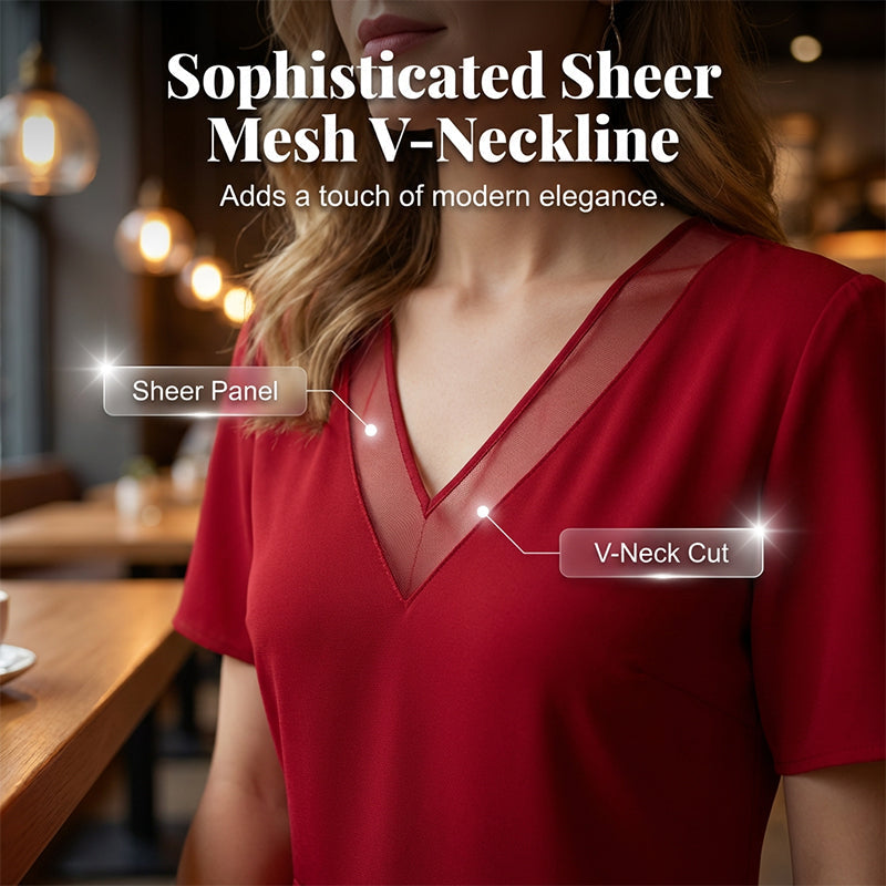 Elegantes Damen V-Ausschnitt Mesh-Kleid