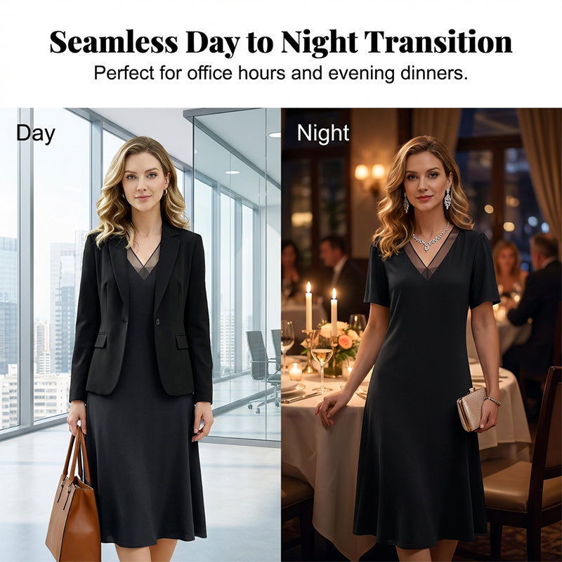 Elegantes Damen V-Ausschnitt Mesh-Kleid