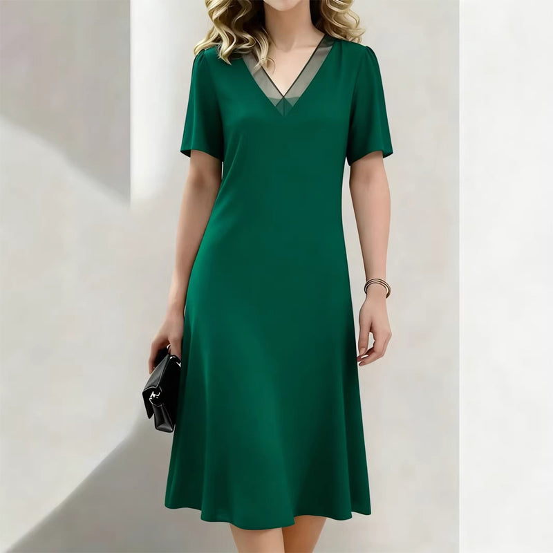 Elegantes Damen V-Ausschnitt Mesh-Kleid