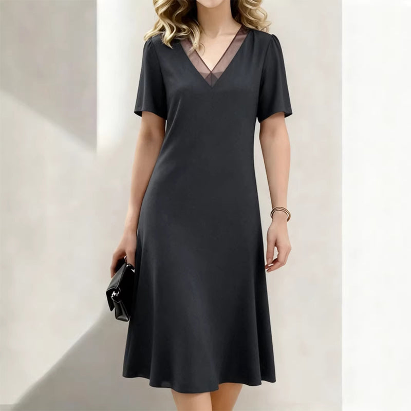 Elegantes Damen V-Ausschnitt Mesh-Kleid