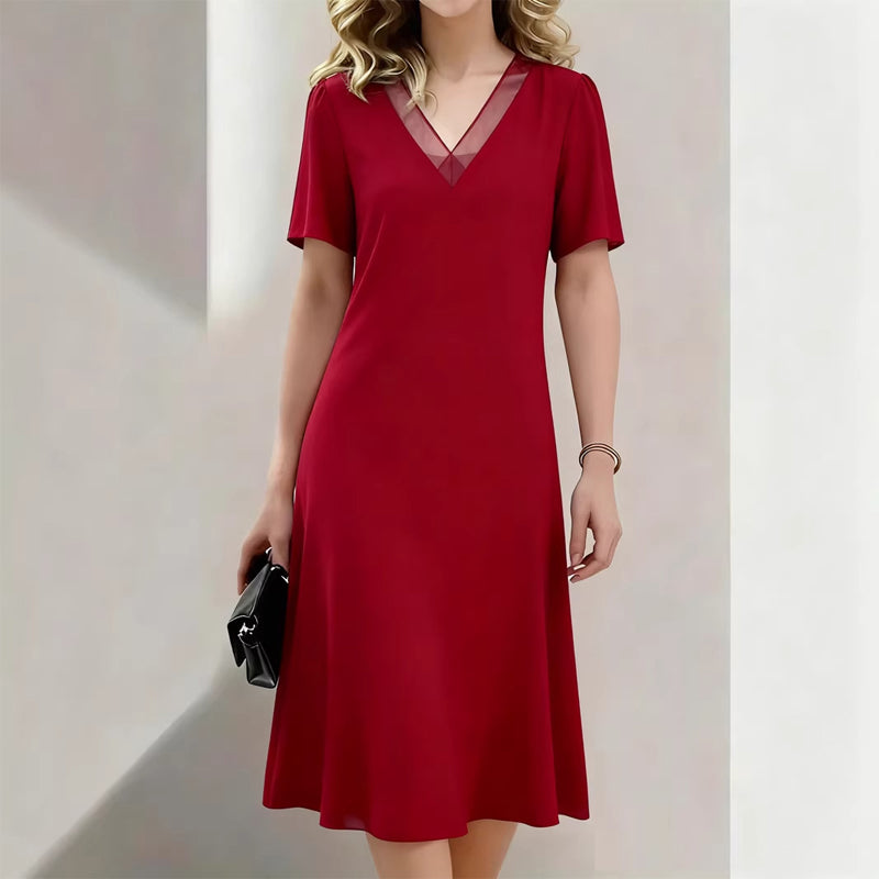 Elegantes Damen V-Ausschnitt Mesh-Kleid