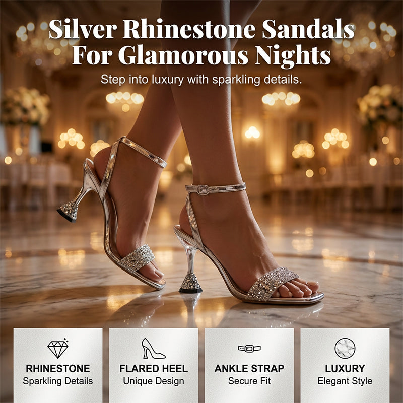 Sandalen mit Strass-Riemchen und skulpturalem Absatz