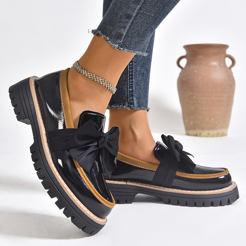 Elegante Damen-Loafer mit Schleife und Blockabsatz