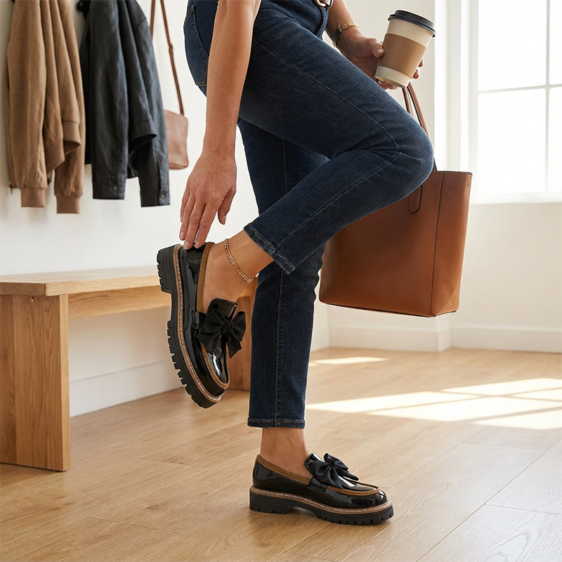 Elegante Damen-Loafer mit Schleife und Blockabsatz