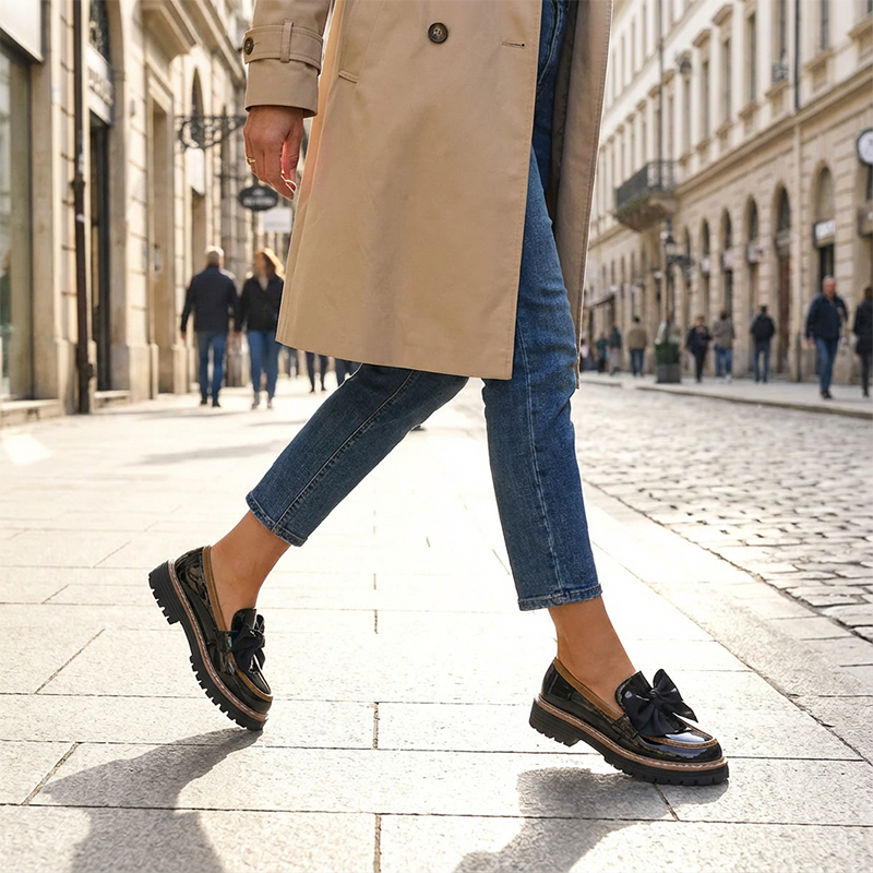 Elegante Damen-Loafer mit Schleife und Blockabsatz