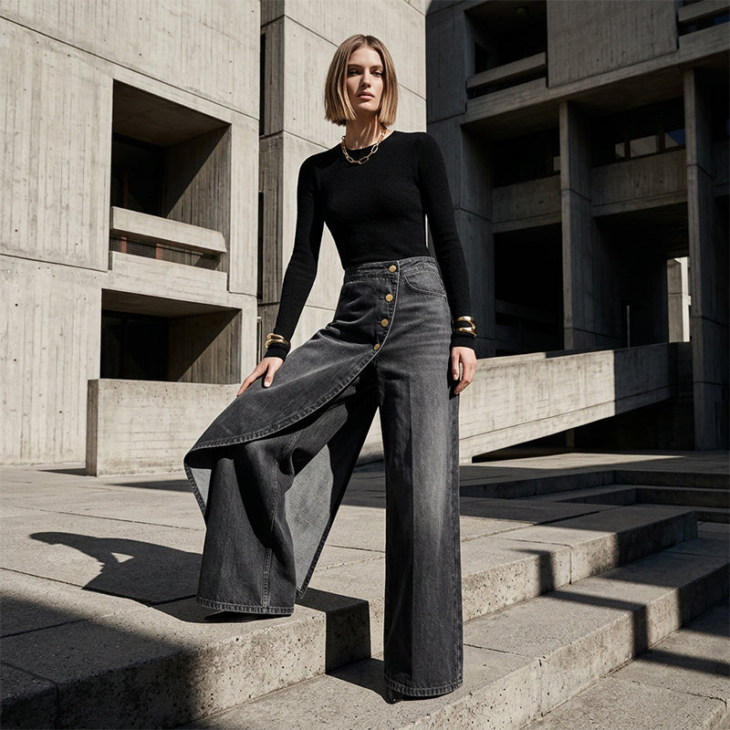 ⏳Nur für kurze Zeit: 50 % Rabatt⏰Asymmetrischer Wickelrock aus Denim👖👗