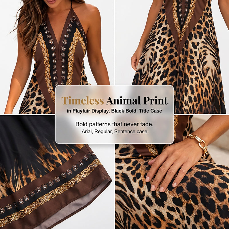 Maxikleid mit Neckholder und V-Ausschnitt im Animal-Print