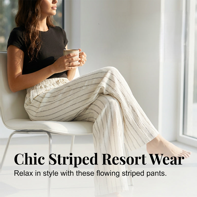 ✨Sommer-Sonderangebot 50% RABATT!🌸 Bequeme Freizeithose im Lounge-Stil – gestreiftes Muster, elastischer Bund, perfekt für Zuhause, Strand oder Urlaub, kombinierbar mit vielen Oberteilen 👖