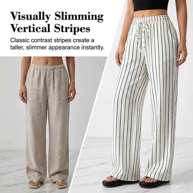 ✨Sommer-Sonderangebot 50% RABATT!🌸 Bequeme Freizeithose im Lounge-Stil – gestreiftes Muster, elastischer Bund, perfekt für Zuhause, Strand oder Urlaub, kombinierbar mit vielen Oberteilen 👖