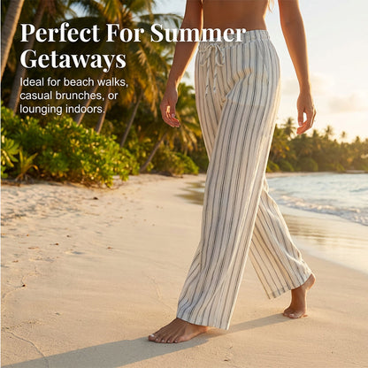 ✨Sommer-Sonderangebot 50% RABATT!🌸 Bequeme Freizeithose im Lounge-Stil – gestreiftes Muster, elastischer Bund, perfekt für Zuhause, Strand oder Urlaub, kombinierbar mit vielen Oberteilen 👖