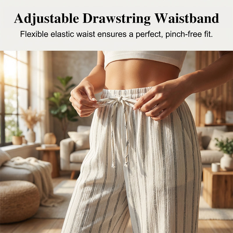 ✨Sommer-Sonderangebot 50% RABATT!🌸 Bequeme Freizeithose im Lounge-Stil – gestreiftes Muster, elastischer Bund, perfekt für Zuhause, Strand oder Urlaub, kombinierbar mit vielen Oberteilen 👖