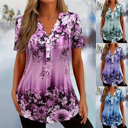 👚 58% RABATT! 🌸 Elegantes Damen-Kurzarmoberteil mit Blumendruck – Leichter Stoff, Romantisches Design & Perfekt Für Warme Tage ☀️