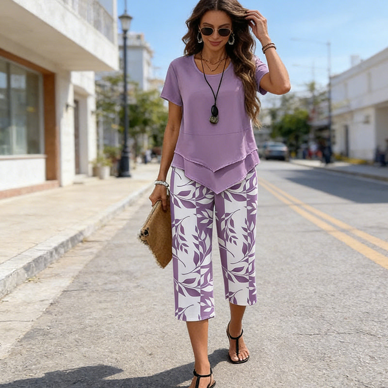 ✨ FINAL SALE -50% 👗🔥 Damen Zweiteiler Set Tunika & Bedruckte Hose｜Asymmetrischer Stufensaum, Atmungsaktiv, S–5XL Viele Farben