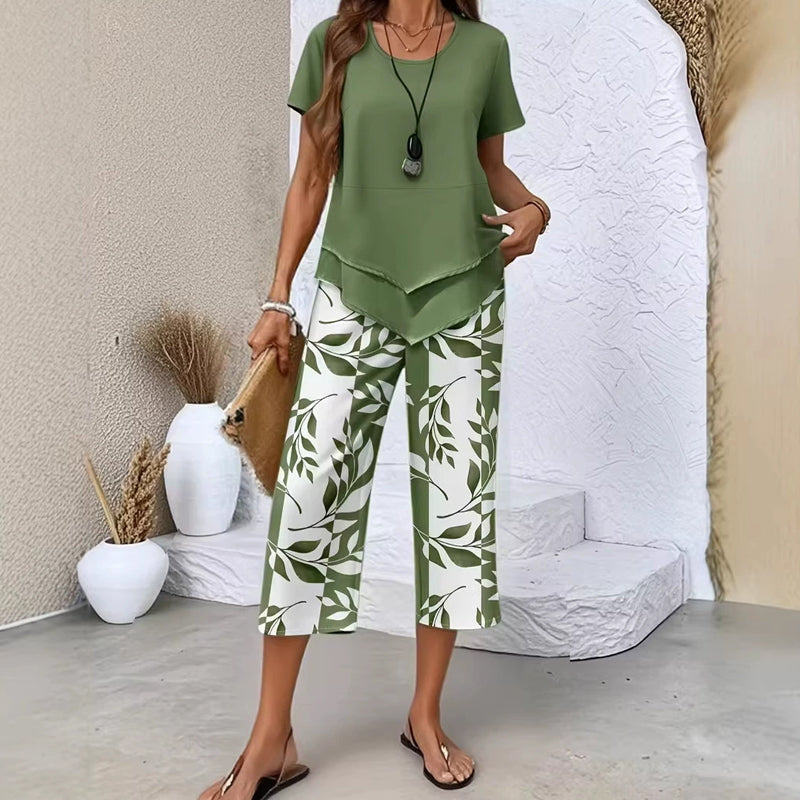 ✨ FINAL SALE -50% 👗🔥 Damen Zweiteiler Set Tunika & Bedruckte Hose｜Asymmetrischer Stufensaum, Atmungsaktiv, S–5XL Viele Farben
