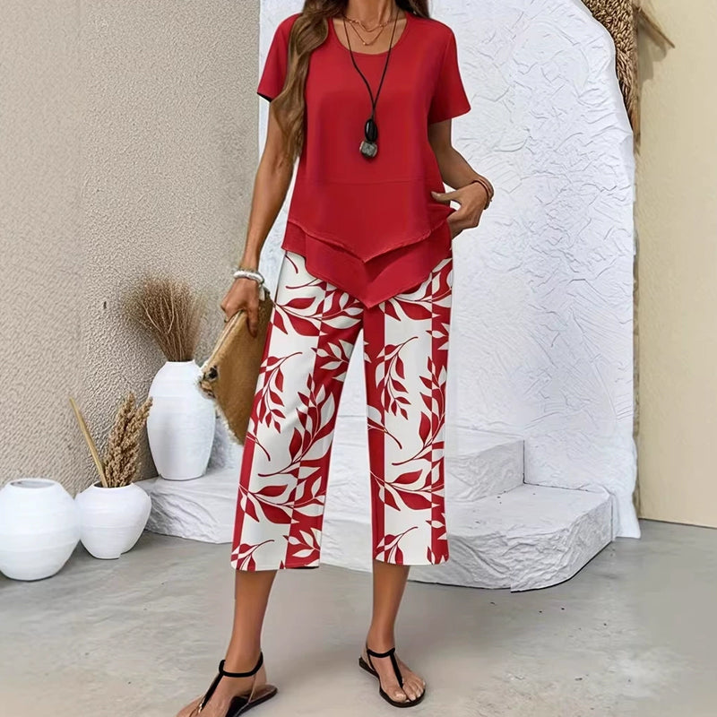 ✨ FINAL SALE -50% 👗🔥 Damen Zweiteiler Set Tunika & Bedruckte Hose｜Asymmetrischer Stufensaum, Atmungsaktiv, S–5XL Viele Farben