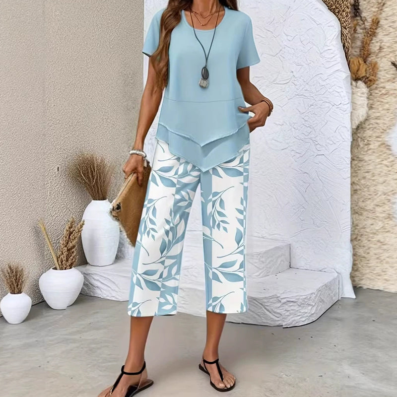 ✨ FINAL SALE -50% 👗🔥 Damen Zweiteiler Set Tunika & Bedruckte Hose｜Asymmetrischer Stufensaum, Atmungsaktiv, S–5XL Viele Farben