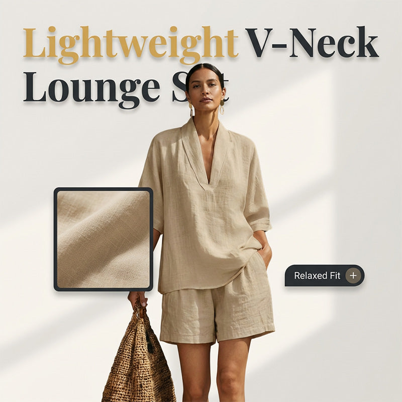 ⏳Zeitlich begrenztes Sonderangebot⏰Lässiges Set aus Oberteil mit V-Ausschnitt und Shorts für Damen