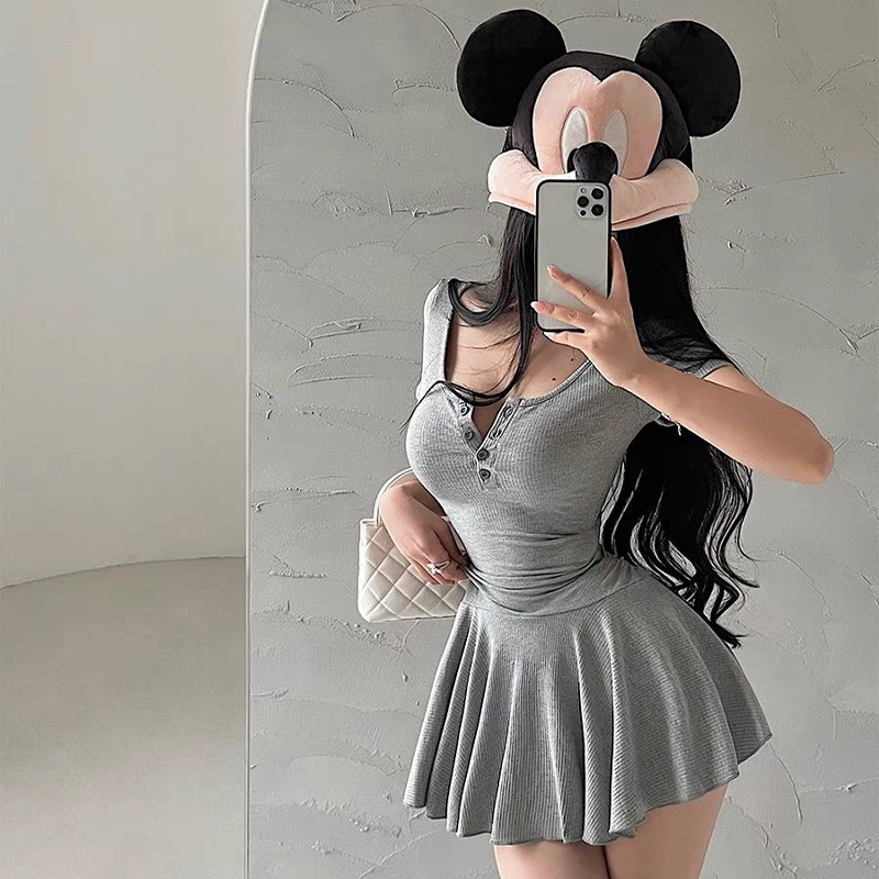 Kurzärmeliges A-Linien-Minikleid für Damen