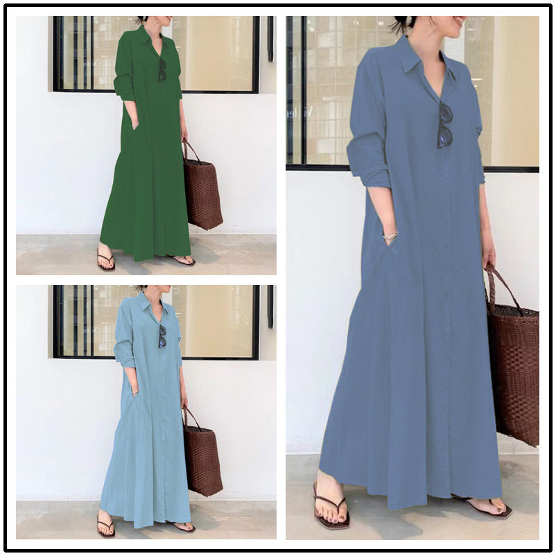 📢📢50 % RABATT!! ⏰Langes, einfarbiges, schlichtes Kleid mit langen Ärmeln