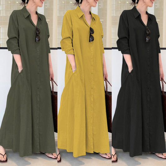 📢📢50 % RABATT!! ⏰Langes, einfarbiges, schlichtes Kleid mit langen Ärmeln