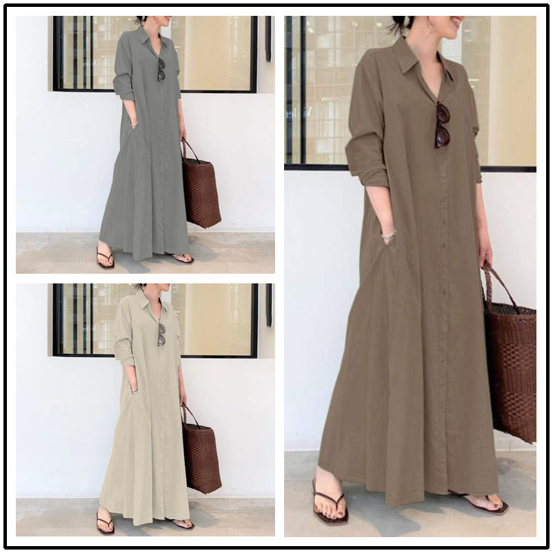 📢📢50 % RABATT!! ⏰Langes, einfarbiges, schlichtes Kleid mit langen Ärmeln