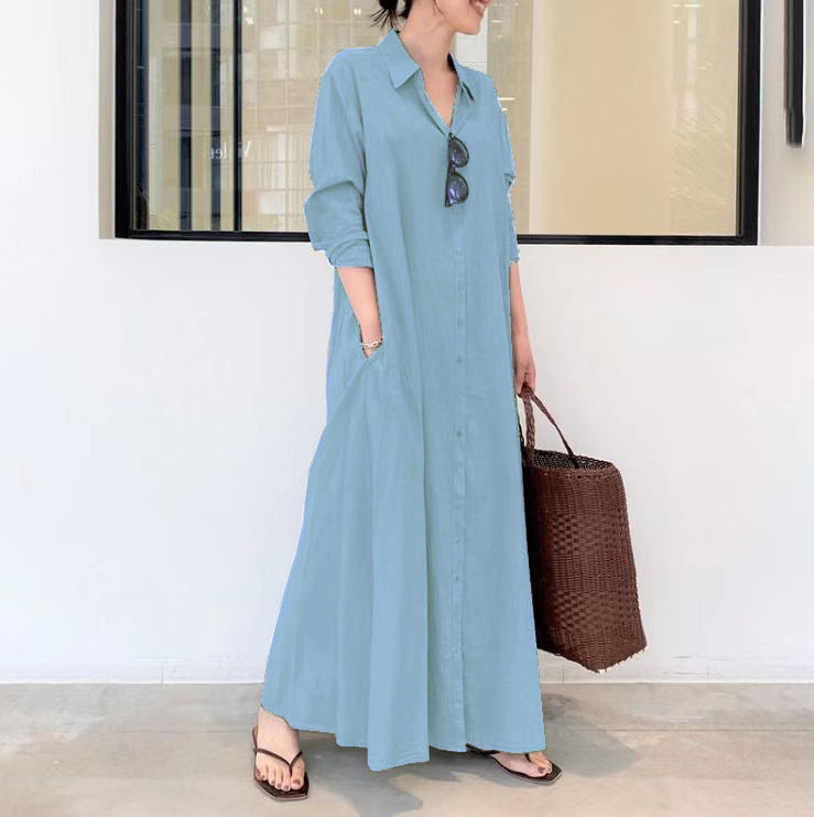 📢📢50 % RABATT!! ⏰Langes, einfarbiges, schlichtes Kleid mit langen Ärmeln