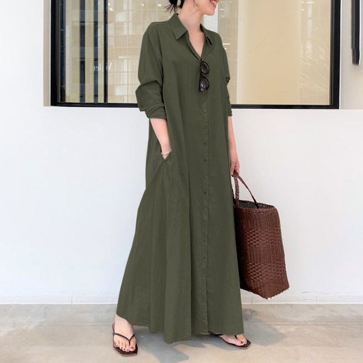 📢📢50 % RABATT!! ⏰Langes, einfarbiges, schlichtes Kleid mit langen Ärmeln