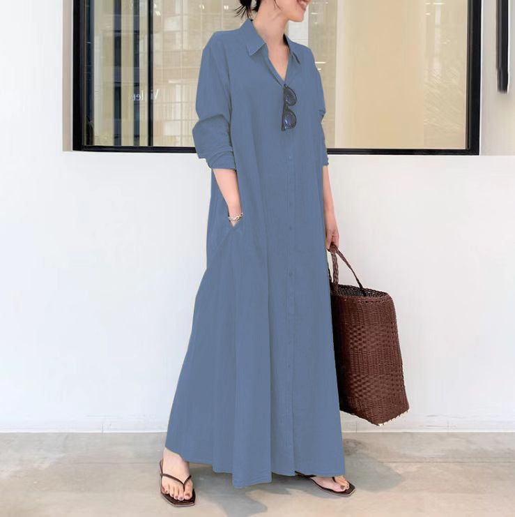 📢📢50 % RABATT!! ⏰Langes, einfarbiges, schlichtes Kleid mit langen Ärmeln