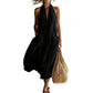 👗 BEFRISTETES ANGEBOT: 50% RABATT! 💃 Damen lässiges Halter-V-Ausschnitt-Midi-Kleid – Fließend, aufgesetzte Taschen, atmungsaktiv 🍂
