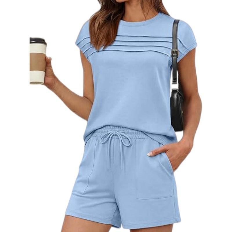 Damen-Pintuck-T-Shirt & Schnürhosen 2-teiliges Set