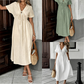 👗 JETZT 50% RABATT! 🌸 Damen Sommer-Kleid mit V-Ausschnitt und Bindeband vorne, Midi-Länge – Empire-Taille, fließende A-Linie & atmungsaktive Baumwollmischung ☀️