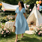 👗 JETZT 50% RABATT! 🌸 Damen Sommer-Kleid mit V-Ausschnitt und Bindeband vorne, Midi-Länge – Empire-Taille, fließende A-Linie & atmungsaktive Baumwollmischung ☀️