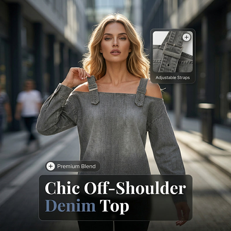👕✨ 50% RABATT! Damen Denim-Top mit breiten Trägern & Off-Shoulder-Ausschnitt – Lässig, sommerlich & perfekt für heiße Tage ☀️