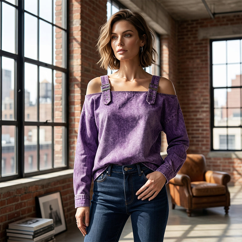👕✨ 50% RABATT! Damen Denim-Top mit breiten Trägern & Off-Shoulder-Ausschnitt – Lässig, sommerlich & perfekt für heiße Tage ☀️