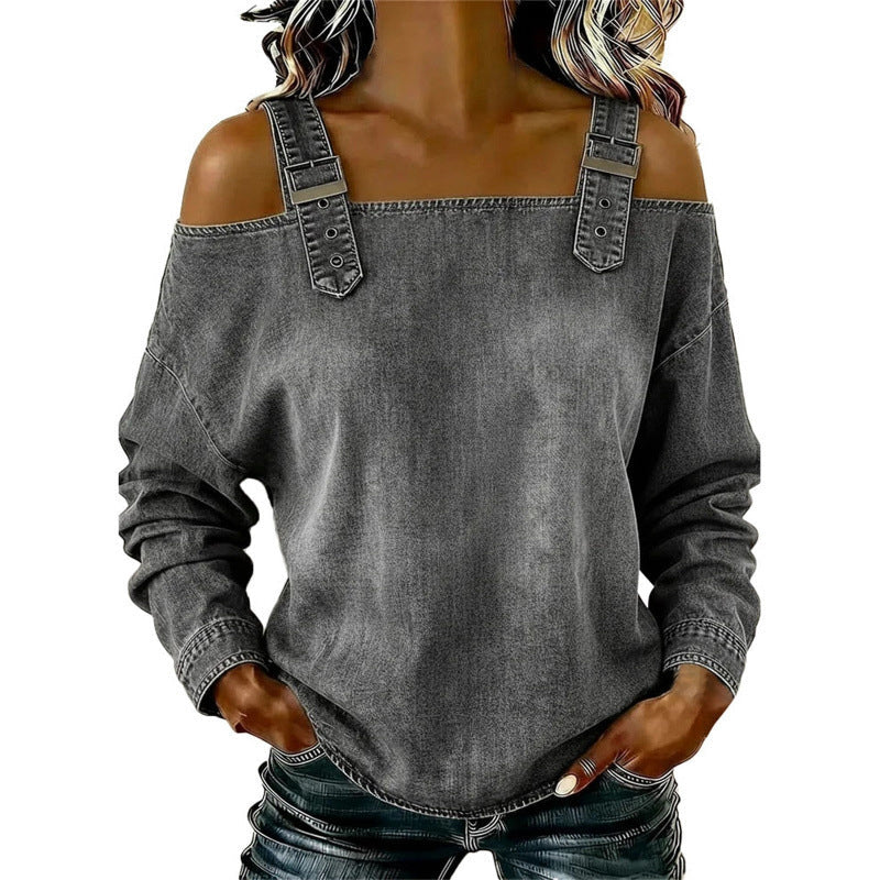 👕✨ 50% RABATT! Damen Denim-Top mit breiten Trägern & Off-Shoulder-Ausschnitt – Lässig, sommerlich & perfekt für heiße Tage ☀️