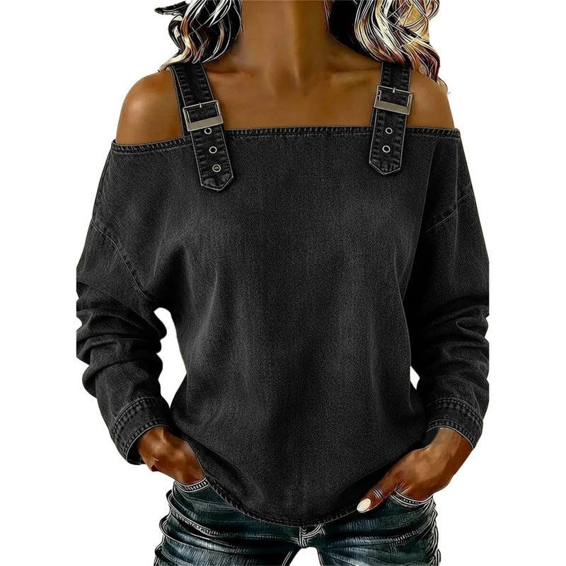 👕✨ 50% RABATT! Damen Denim-Top mit breiten Trägern & Off-Shoulder-Ausschnitt – Lässig, sommerlich & perfekt für heiße Tage ☀️