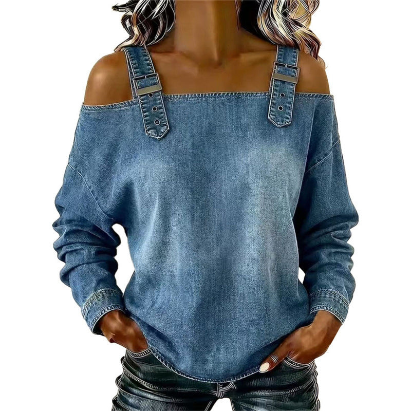 👕✨ 50% RABATT! Damen Denim-Top mit breiten Trägern & Off-Shoulder-Ausschnitt – Lässig, sommerlich & perfekt für heiße Tage ☀️