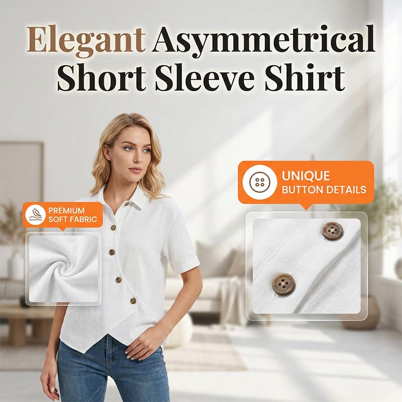 Asymmetrisches Kurzarmhemd mit Knöpfen für Damen