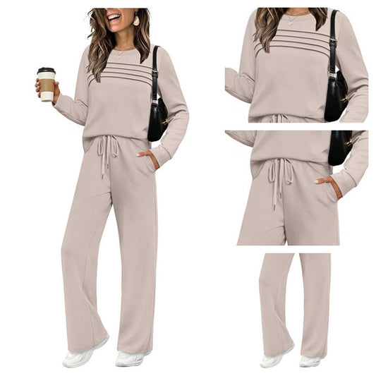 Set für Damen mit Rundhals-Top und Kordelzughose