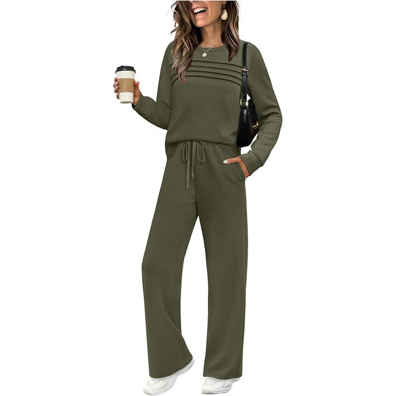 Set für Damen mit Rundhals-Top und Kordelzughose